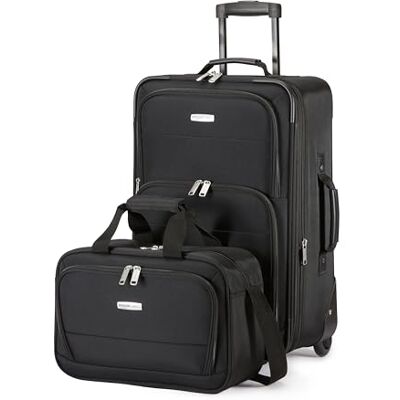 Amazon Basics Lot de 2 Valises Souples Extensibles (58 cm) et Sac Fourre-Tout (25 cm), Légers, 100% Polyester, Ensemble de Bagages Empilables, Noir - Publicité Amazon Basics Lot de 2 Valises Souples Extensibles (58 cm) et Sac Fourre-Tout (25 cm), Légers, 100% Polyester, Ensemble de Bagages Empilables, Noir - Publicité