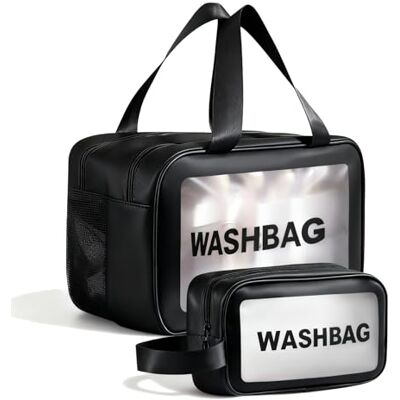 QingWing 2 Pièces Trousse de Toilette Transparente Set, Grand et Petit Trousse de Toilette Étanche en PVC, Imperméable et Portable Sac de Voyage Transparent pour Femme Homme (Noir) - Publicité QingWing 2 Pièces Trousse de Toilette Transparente Set, Grand et Petit Trousse de Toilette Étanche en PVC, Imperméable et Portable Sac de Voyage Transparent pour Femme Homme (Noir) - Publicité