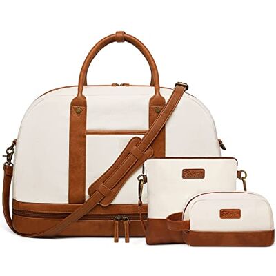 BOLOSTA Sac de Week-End pour Femme en Toile Grand Sac fourre-Tout de Voyage avec Compartiment à Chaussures, Parfait pour Voyage/Usage Quotidien/Cadeau d'anniversaire, Beige - Publicité BOLOSTA Sac de Week-End pour Femme en Toile Grand Sac fourre-Tout de Voyage avec Compartiment à Chaussures, Parfait pour Voyage/Usage Quotidien/Cadeau d'anniversaire, Beige - Publicité