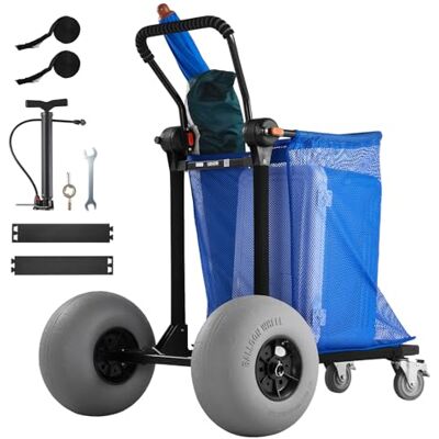 VEVOR Chariot de Plage Tout-Terrain, Chariot de Transport Pliable Charge 75 kg, Charette pour Camping Pêche Jardin Extérieur, avec Roues Ballons 32 cm, Sac de Rangement et Guidon Réglable à 180° - Publicité VEVOR Chariot de Plage Tout-Terrain, Chariot de Transport Pliable Charge 75 kg, Charette pour Camping Pêche Jardin Extérieur, avec Roues Ballons 32 cm, Sac de Rangement et Guidon Réglable à 180° - Publicité