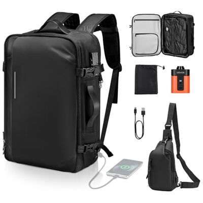VEVOR Sac à Dos Voyage sous Vide, 65 L, Sac à Dos à Compression sous Vide Extensible, avec Pompe, Serrure Homologuée TSA, Plusieurs Compartiments, Bretelles Rembourrées, pour Voyages d'affaires, Noir - Publicité VEVOR Sac à Dos Voyage sous Vide, 65 L, Sac à Dos à Compression sous Vide Extensible, avec Pompe, Serrure Homologuée TSA, Plusieurs Compartiments, Bretelles Rembourrées, pour Voyages d'affaires, Noir - Publicité
