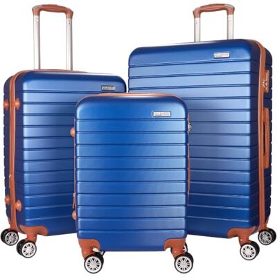 BRUBAKER Coffret de Bagages Paris – Set de 3 Valises de Voyage avec Un Cabine – Malettes Rigides avec Cadenas à Code, 4 roulettes et Poignées Ergonomiques – Trolleys en ABS (M, L, XL – Bleu Marron) - Publicité BRUBAKER Coffret de Bagages Paris – Set de 3 Valises de Voyage avec Un Cabine – Malettes Rigides avec Cadenas à Code, 4 roulettes et Poignées Ergonomiques – Trolleys en ABS (M, L, XL – Bleu Marron) - Publicité