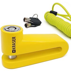 KRASER KR710Y Cadenas Bloque Antivol Disque Universel Moto Scooter Vélo + Câble de Rappel, Jaune 10 mm - Publicité