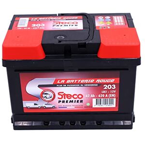STECOPOWER 203 Batterie, 12V 62Ah 620A Gamme Rouge Steco Premier, 242mm x 175mm x 175mm - Publicité STECOPOWER 203 Batterie, 12V 62Ah 620A Gamme Rouge Steco Premier, 242mm x 175mm x 175mm - Publicité