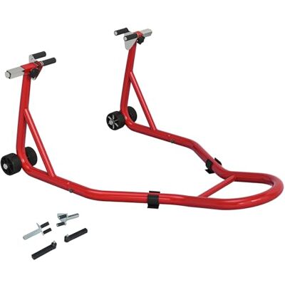 HOMCOM Béquille d'atelier moto avant leve moto support pour moto avec goupille réglable et adaptateurs pour bras oscillant, support universel de levage pour atelier en acier rouge - Publicité HOMCOM Béquille d'atelier moto avant leve moto support pour moto avec goupille réglable et adaptateurs pour bras oscillant, support universel de levage pour atelier en acier rouge - Publicité