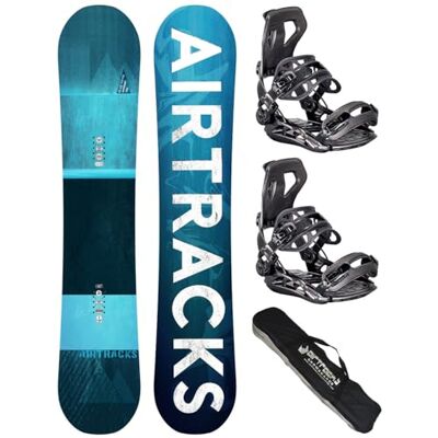 AIRTRACKS Snowboard Set Pack Planche Blue Drifter Wide Hybrid Rocker + Fixations Master + SB Sac 150 155 160 164 cm - Publicité AIRTRACKS Snowboard Set Pack Planche Blue Drifter Wide Hybrid Rocker + Fixations Master + SB Sac 150 155 160 164 cm - Publicité