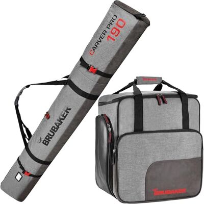 BRUBAKER Set de Ski 'Carver Performance' Housse à Skis et Sac à Chaussures de Ski pour 1 Paire de Skis + bâtons + Chaussures + Casque 190 cm Noir/Gris chiné - Publicité BRUBAKER Set de Ski 'Carver Performance' Housse à Skis et Sac à Chaussures de Ski pour 1 Paire de Skis + bâtons + Chaussures + Casque 190 cm Noir/Gris chiné - Publicité
