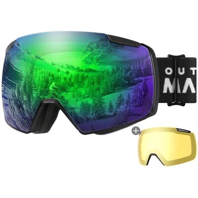 OutdoorMaster Heron Masque de ski avec 2 lentilles, sans monture, lentille torique HD interchangeable par aimant, masque de snowboard OTG pour hommes et femmes, protection UV à 100%. Publicité OutdoorMaster Heron Masque de ski avec 2 lentilles, sans monture, lentille torique HD interchangeable par aimant, masque de snowboard OTG pour hommes et femmes, protection UV à 100%. Publicité