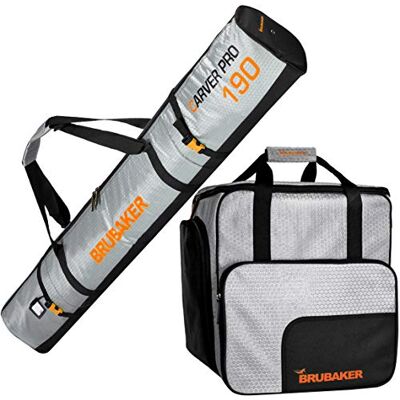 BRUBAKER Set de Ski 'CarverTec Pro' Housse à Skis & Sac à Chaussures de Ski pour 1 Paire de Skis + Bâtons + Chaussures + Casque Argenté/Orange - Publicité BRUBAKER Set de Ski 'CarverTec Pro' Housse à Skis & Sac à Chaussures de Ski pour 1 Paire de Skis + Bâtons + Chaussures + Casque Argenté/Orange - Publicité