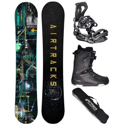 AIRTRACKS Snowboard Set Pack Planche Data Zero Rocker Wide + Fixations Master + Chaussures + SB Sac 150 155 160 164 cm - Publicité AIRTRACKS Snowboard Set Pack Planche Data Zero Rocker Wide + Fixations Master + Chaussures + SB Sac 150 155 160 164 cm - Publicité