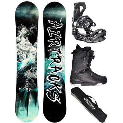 AIRTRACKS Snowboard Set Pack Planche Under Zero Rocker Wide + Fixations Master + Chaussures + SB Sac / 156 159 163 165 cm - Publicité AIRTRACKS Snowboard Set Pack Planche Under Zero Rocker Wide + Fixations Master + Chaussures + SB Sac / 156 159 163 165 cm - Publicité