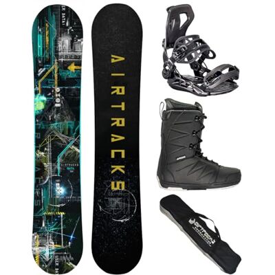 AIRTRACKS Snowboard Set Pack Planche Data Zero Rocker Wide + Fixations Master + Chaussures + SB Sac 150 155 160 164 cm - Publicité AIRTRACKS Snowboard Set Pack Planche Data Zero Rocker Wide + Fixations Master + Chaussures + SB Sac 150 155 160 164 cm - Publicité