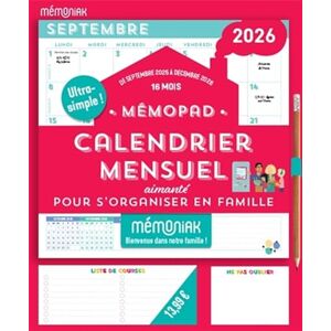 Mémopad calendrier mensuel bloc aimanté 2026, sept. 2025-déc. 2026, organisation familiale - Publicité Mémopad calendrier mensuel bloc aimanté 2026, sept. 2025-déc. 2026, organisation familiale - Publicité