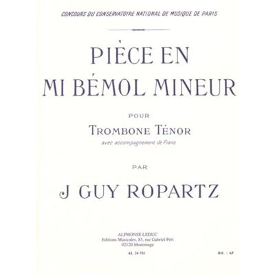 Ropartz, Joseph-guy PIECE EN MIB MINEUR TROMBONE TENOR ET PIANO - Publicité Ropartz, Joseph-guy PIECE EN MIB MINEUR TROMBONE TENOR ET PIANO - Publicité
