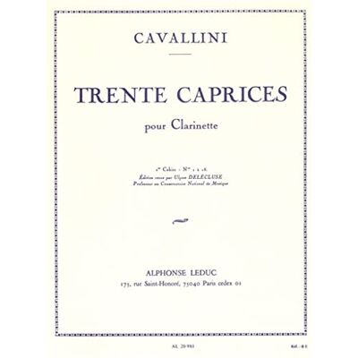 Cavallini, Ernesto ( 30 CAPRICES VOLUME 1 (1 A 18) CLARINETTE - Publicité Cavallini, Ernesto ( 30 CAPRICES VOLUME 1 (1 A 18) CLARINETTE - Publicité