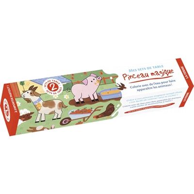 Pinceau magique Mes sets de table La ferme Sets de table à colorier à l'eau avec un pinceau Coloriages réutilisables À partir de 3 ans - Publicité Pinceau magique Mes sets de table La ferme Sets de table à colorier à l'eau avec un pinceau Coloriages réutilisables À partir de 3 ans - Publicité