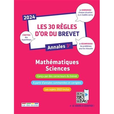 Collectif Les 30 règles d'or du Brevet 2024 Mathématiques-Sciences: Annales 3e - Publicité Collectif Les 30 règles d'or du Brevet 2024 Mathématiques-Sciences: Annales 3e - Publicité