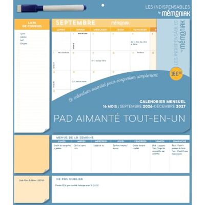 Pad mensuel calendrier aimanté tout-en-un 2027, sept. 2026-déc. 2027 - Publicité Pad mensuel calendrier aimanté tout-en-un 2027, sept. 2026-déc. 2027 - Publicité