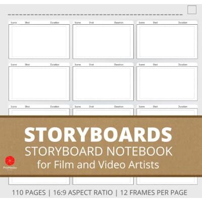 ProMedia Books Storyboards: Storyboard Notebook for Film and Video Artists: A Storyboard Sketchbook Featuring 110 Pages of 16:9 Aspect Ratio Storyboard Template Paper (Film and TV Storyboarding) - Publicité ProMedia Books Storyboards: Storyboard Notebook for Film and Video Artists: A Storyboard Sketchbook Featuring 110 Pages of 16:9 Aspect Ratio Storyboard Template Paper (Film and TV Storyboarding) - Publicité