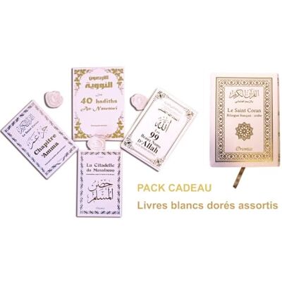 Collectif Pack Cadeau 5 livres blancs dorés : Le Saint Coran Les 40 hadiths nawawi Les 99 Noms d'Allah La Citadelle du Musulman Chapitre Amma (français arabe phonétique) - Publicité Collectif Pack Cadeau 5 livres blancs dorés : Le Saint Coran Les 40 hadiths nawawi Les 99 Noms d'Allah La Citadelle du Musulman Chapitre Amma (français arabe phonétique) - Publicité