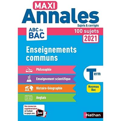 Collectif Annales ABC du Bac 2021 Tout en un Tle : Philosophie Histoire-Géographie Enseignement scientifique Anglais Sujets et corrigés ... Terminale Contrôle continu Nouveau Bac (20) - Publicité Collectif Annales ABC du Bac 2021 Tout en un Tle : Philosophie Histoire-Géographie Enseignement scientifique Anglais Sujets et corrigés ... Terminale Contrôle continu Nouveau Bac (20) - Publicité