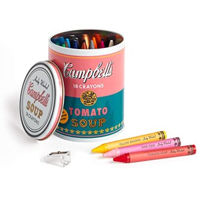 MudPuppy Andy Warhol Soup Can Crayons + Sharpener - Publicité MudPuppy Andy Warhol Soup Can Crayons + Sharpener - Publicité