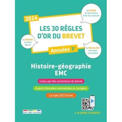 Collectif Les 30 règles d'or du Brevet 2024 Histoire-Géographie-EMC: Annales 3e - Publicité Collectif Les 30 règles d'or du Brevet 2024 Histoire-Géographie-EMC: Annales 3e - Publicité