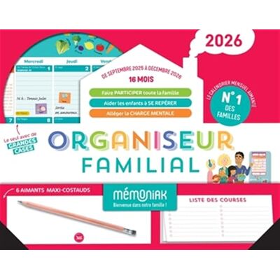 Organiseur familial Mémoniak 2026, calendrier organisation familiale mensuel (sept. 2025- déc. 2026) - Publicité Organiseur familial Mémoniak 2026, calendrier organisation familiale mensuel (sept. 2025- déc. 2026) - Publicité