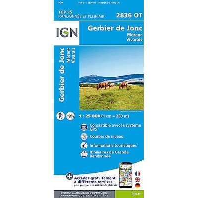 Institut Géographique National 2836OT Gerbier de jonc, mezenc, vivarais / recto - Publicité Institut Géographique National 2836OT Gerbier de jonc, mezenc, vivarais / recto - Publicité