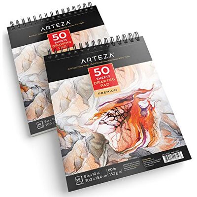 ARTEZA Ensemble De 2 Carnets À Dessin Taille 20,3 X 25,4 Cm, 100 Pages Au Total, 50 Feuilles À Reliure Spirales Chacun, Papier Haut Grammage Durable Sans Acide (130g), Pour Enfants Et Adultes - Publicité ARTEZA Ensemble De 2 Carnets À Dessin Taille 20,3 X 25,4 Cm, 100 Pages Au Total, 50 Feuilles À Reliure Spirales Chacun, Papier Haut Grammage Durable Sans Acide (130g), Pour Enfants Et Adultes - Publicité