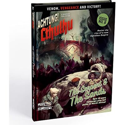 Modiphius Achtung! Cthulhu 2d20 : Serpent and The Sands Livre de RPG à couverture rigide Campagne épique en 10 parties - Publicité Modiphius Achtung! Cthulhu 2d20 : Serpent and The Sands Livre de RPG à couverture rigide Campagne épique en 10 parties - Publicité