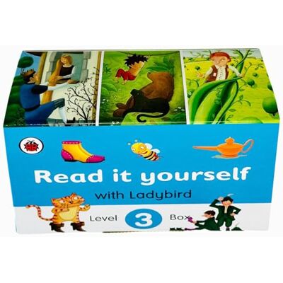Ladybird Read It Yourself Tuck Box Level 3: 8 Books Box Set (The Elves and the Shoemaker, Hansel and Gretel, Jack and the Beanstalk, Rapunzel, Aladdin, Puss in Boots, The Jungle Book, Thumbelina) - Publicité Ladybird Read It Yourself Tuck Box Level 3: 8 Books Box Set (The Elves and the Shoemaker, Hansel and Gretel, Jack and the Beanstalk, Rapunzel, Aladdin, Puss in Boots, The Jungle Book, Thumbelina) - Publicité