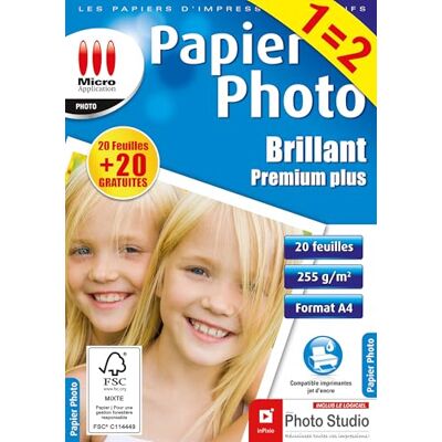 Micro Application Papier Photo Papier photo A4 Feuille A4 Papier imprimante Tirage photo Papier impression photo 255 g 20+20 Feuilles - Publicité Micro Application Papier Photo Papier photo A4 Feuille A4 Papier imprimante Tirage photo Papier impression photo 255 g 20+20 Feuilles - Publicité