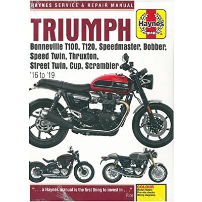 Haynes Triumph Bonneville T100, T120, Speedmaster, Bobber, Speed Twin, Thruxton, Street Twin, Cup, Scrambler '16 to '19 Service & Repair Manual: Water-Cooled Twins - Publicité Haynes Triumph Bonneville T100, T120, Speedmaster, Bobber, Speed Twin, Thruxton, Street Twin, Cup, Scrambler '16 to '19 Service & Repair Manual: Water-Cooled Twins - Publicité