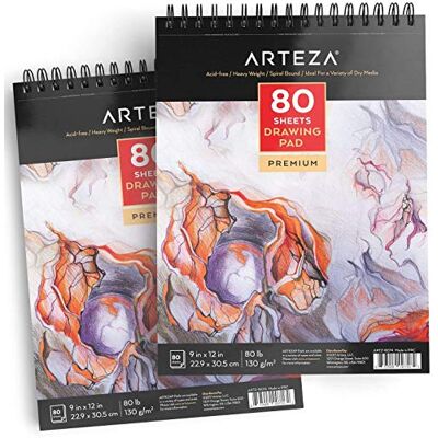 ARTEZA Ensemble de 2 Carnets à Dessin Taille 22.9 x 30.5 cm, 160 Pages au Total, 80 Feuilles à Reliure Spirales Chacun, Papier Haut Grammage Durable Sans Acide (130g), Idéal pour Enfants et Adultes - Publicité ARTEZA Ensemble de 2 Carnets à Dessin Taille 22.9 x 30.5 cm, 160 Pages au Total, 80 Feuilles à Reliure Spirales Chacun, Papier Haut Grammage Durable Sans Acide (130g), Idéal pour Enfants et Adultes - Publicité