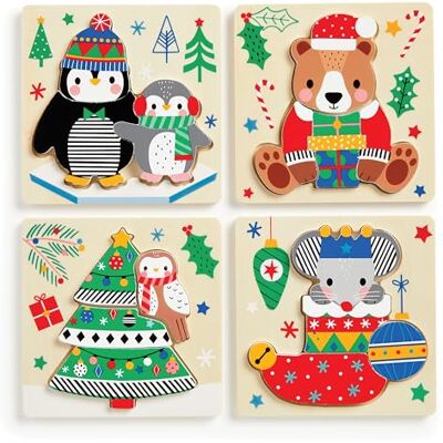 MudPuppy Christmas Set of 4 Wood Puzzles - Publicité MudPuppy Christmas Set of 4 Wood Puzzles - Publicité