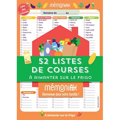 52 listes de courses Mémoniak bloc aimanté à compléter - Publicité 52 listes de courses Mémoniak bloc aimanté à compléter - Publicité