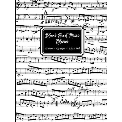 Notebooks, InspirationzStore Music Blank Sheet Music Notebook: Black and White Musical Notes cover, 12 stave staff paper, 100 pages, A4 8.5x11 inch Music Manuscript Paper Musicians Notebook for composing music & writing music notation - Publicité Notebooks, InspirationzStore Music Blank Sheet Music Notebook: Black and White Musical Notes cover, 12 stave staff paper, 100 pages, A4 8.5x11 inch Music Manuscript Paper Musicians Notebook for composing music & writing music notation - Publicité