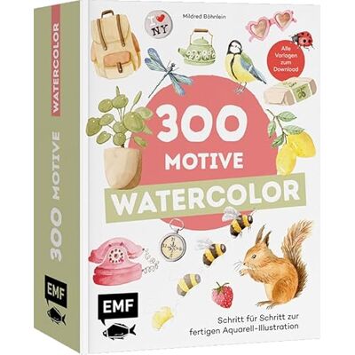 Böhnlein, Mildred 300 Motive Watercolor: Schritt für Schritt zur fertigen Aquarell-Illustration Blumen, Tiere, Pflanzen und mehr Mit Grundlagen zu Materialien und Gestaltung Alle Vorlagen zum Download - Publicité Böhnlein, Mildred 300 Motive Watercolor: Schritt für Schritt zur fertigen Aquarell-Illustration Blumen, Tiere, Pflanzen und mehr Mit Grundlagen zu Materialien und Gestaltung Alle Vorlagen zum Download - Publicité