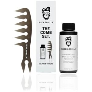 Slick Gorilla Poudre texturisante pour cheveux et peigne de texture Poudre coiffante mate pour hommes et peigne en carbone à dents larges - Publicité Slick Gorilla Poudre texturisante pour cheveux et peigne de texture Poudre coiffante mate pour hommes et peigne en carbone à dents larges - Publicité