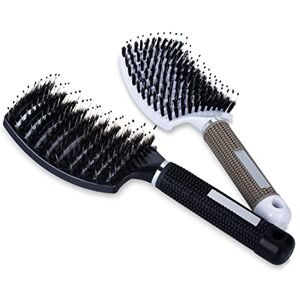 PetKids 2PCS Brosse Poil de Sanglier Brosse à Cheveux En Poils De Sanglier Pour styling et Démêler Les Cheveux Longs, Epais, Fins, Frisés Et Emmêlés Brosse-Araignée, Une Black et Une argentée - Publicité PetKids 2PCS Brosse Poil de Sanglier Brosse à Cheveux En Poils De Sanglier Pour styling et Démêler Les Cheveux Longs, Epais, Fins, Frisés Et Emmêlés Brosse-Araignée, Une Black et Une argentée - Publicité