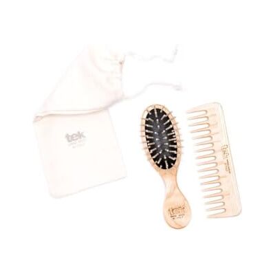 TEK Kit Mini Brosse & Peigne en Bois Avec Étui en Coton Naturel - Publicité TEK Kit Mini Brosse & Peigne en Bois Avec Étui en Coton Naturel - Publicité