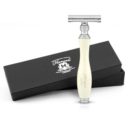 Haryali London Rasoir de sécurité à double tranchant pour homme et femme Double tranchant durable Bois Design ergonomique Réutilisable Compatible avec toutes les lames DE (blanc) - Publicité Haryali London Rasoir de sécurité à double tranchant pour homme et femme Double tranchant durable Bois Design ergonomique Réutilisable Compatible avec toutes les lames DE (blanc) - Publicité