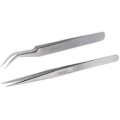 FEITA Pince à cils Pince à épiler Precision Extension pour cils Pince à épiler à bouts très fins, droits et courbes, pour extensions de cils Argent 2Pcs - Publicité FEITA Pince à cils Pince à épiler Precision Extension pour cils Pince à épiler à bouts très fins, droits et courbes, pour extensions de cils Argent 2Pcs - Publicité