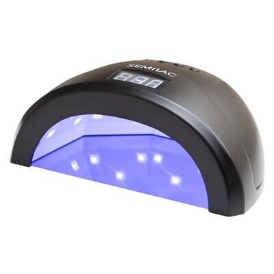Semilac All Black Lampe LED UV 24 W/48 W Lampe à ongles avec double LED, minuterie, détecteur de mouvement et mode basse chaleur - Publicité Semilac All Black Lampe LED UV 24 W/48 W Lampe à ongles avec double LED, minuterie, détecteur de mouvement et mode basse chaleur - Publicité