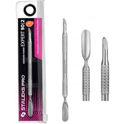 Staleks PRO Repousse-cuticules double pointe inclinée + pointe large arrondie Manucure Pédicure Acier Inoxydable Expert 90/2 - Publicité Staleks PRO Repousse-cuticules double pointe inclinée + pointe large arrondie Manucure Pédicure Acier Inoxydable Expert 90/2 - Publicité