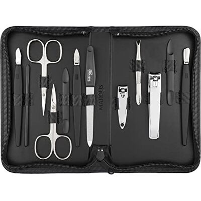 marQus Kit manucure Solingen 12 pièces kit ongle, coupe ongle, limes a ongles professionnelle, pince a epiler, repousse ongles, pousse cuticule, étui en cuir synthétique avec effet de fibre de carbone - Publicité marQus Kit manucure Solingen 12 pièces kit ongle, coupe ongle, limes a ongles professionnelle, pince a epiler, repousse ongles, pousse cuticule, étui en cuir synthétique avec effet de fibre de carbone - Publicité