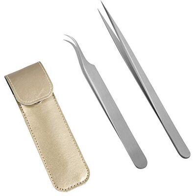 Lunamoon Pince Extension Cils Pince à épiler pour cils Extension à bouts Pointus droit et courbé Nipper 2pcs Professionnel en acier inoxydable Brucelles de précision Set (tweezers set02) - Publicité Lunamoon Pince Extension Cils Pince à épiler pour cils Extension à bouts Pointus droit et courbé Nipper 2pcs Professionnel en acier inoxydable Brucelles de précision Set (tweezers set02) - Publicité