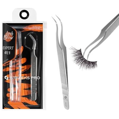 STALEKS PRO Pince incurvée professionnelle pour extension de faux cils. Modélisation volume. Acier inoxydable Expert 41/1 - Publicité STALEKS PRO Pince incurvée professionnelle pour extension de faux cils. Modélisation volume. Acier inoxydable Expert 41/1 - Publicité