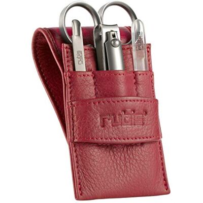 Rubis Kit Manucure en cuir rouge 4 ustensiles élégants- coupe ongles, ciseaux a cuticules, poussoir cuticle et lime en verre - Publicité Rubis Kit Manucure en cuir rouge 4 ustensiles élégants- coupe ongles, ciseaux a cuticules, poussoir cuticle et lime en verre - Publicité